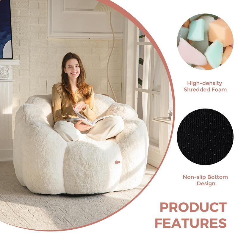 Floral Shaped Bean Bag Sofa - Ultra Soft Faux Fur Lounge Chair