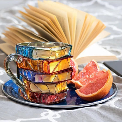 Innovative 3D Painting Book Coffee Cup, Unique Stacked Book Mug, Perfect Gift for Literature Lovers, Creative Colorful Book Gift